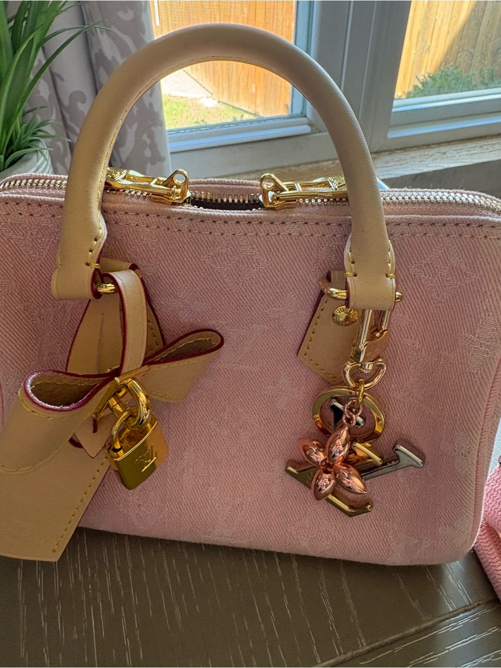 FASHION Pink Denim Satchel 20 with 2 straps and charms - Picture 9 of 16